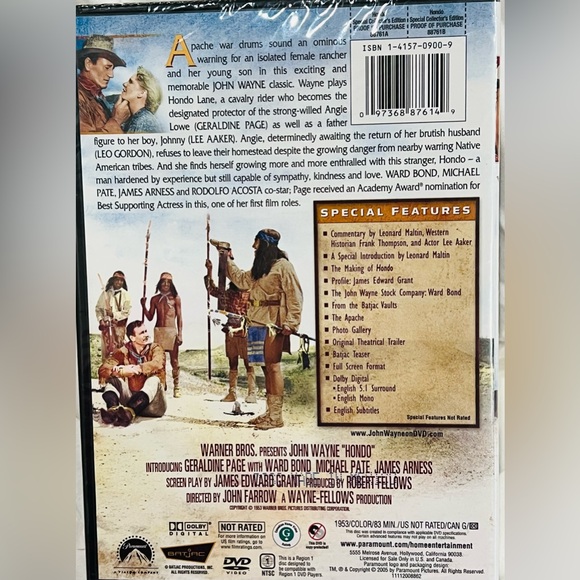 Hondo [New DVD] Special Collector's Edition Full Screen factory sealed - Picture 2 of 3